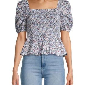 FRENCH CONNECTION Artina Floral Puff Sleeved Smocked Top